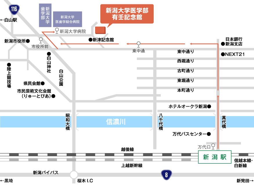 新潟駅からの案内図